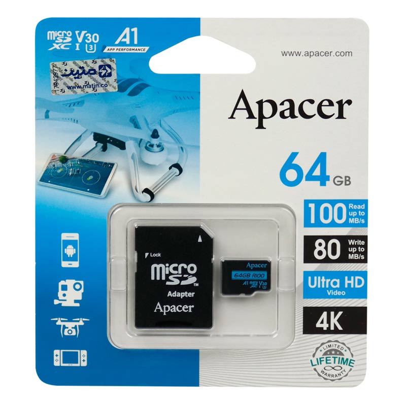 Apacer-Rioo-A1-V30-U3-C10-100MBs-64GB-Memory-Card-With-Adaptor-1